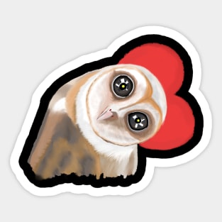 Big-Eyed Owl With A Red Heart Sticker